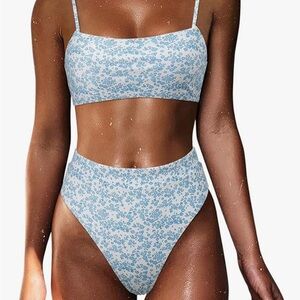 High Wasited Bikini Shoulder Strap 2 Piece High Cut String Swimsuits